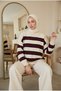 Women's Striped Knitwear Tunic Oversize Hijab Sweater - 4