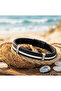 Black & White Leather Fan Bracelet - 3