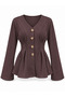 Women's Modal Fabric V-Neck Buttoned Waist Detailed Spanish Sleeve Blouse 0258