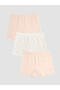 Özmarka New Season Ecru Floral Girls' Boxer Shorts 3-Piece Set - 6