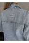 Women's Light Blue Label Detailed Double Pocket Snap Fastener Oversize Long Sleeve Autumn Denim Shirt - 8