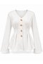 Women's Modal Fabric V-Neck Buttoned Waist Detailed Spanish Sleeve Blouse 0258