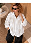 White Bead Embroidered Oversize Loose Cotton Viscose Shirt - 4