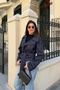 Navy Blue Short Seasonal Slim Denim Trench Coat - 2