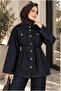 Women's Belted Buttoned Denim Jacket Wide Leg Pants Double Hijab Set Sb0060 - 2
