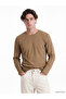 Vizyon New Season Brown Crew Neck Long Sleeve Men's T-Shirt