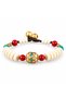 Cream Disc Beaded Red Turquoise Detailed Ethnic Patterned Stylish Bracelet - 2