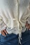Women's Cardigan with Lace and Lace-Up Details - 3