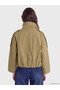 Özmarka New Season Khaki Stand Collar Gathered Women's Trench Coat - 4