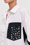 Denim Detailed Stone Embellished Women's White Shirt - 5