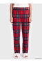 Ozmarka New Season Navy Blue Plaid Patterned Women's Fleece Pajama Bottoms - 2
