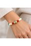 Cream Disc Beaded Red Turquoise Detailed Ethnic Patterned Stylish Bracelet