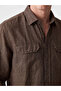 Ozmarka New Season Brown Regular Fit 100% Linen Men's Shirt - 3