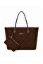 13-14-15,6-17,3 Inch Laptop Compatible Suede Bitter Brown Large Size Women's Shoulder Bag Daily Office Bag with Wallet - 3