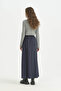 Drawstring A-Line Skirt - Navy Blue - 4