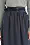 Drawstring A-Line Skirt - Navy Blue - 3