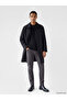 Vizyon New Season Black Loose Fit Shirt Collar Men's Coat - 2