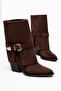 Women's Cowboy Boots with Belt Buckle, Pointed Toe, Thick Heel, Western Boots