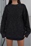 Black Crew Neck Sequin Sweater - 4