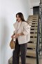 Stone Color Bomber Jacket with Elastic Sleeves - 5
