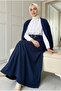 Women's Belted High Waist Crepe Fabric Flared Long Skirt - 2
