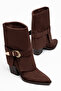 Women's Cowboy Boots with Belt Buckle, Pointed Toe, Thick Heel, Western Boots - 3