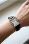 Silver Rectangular Case Women's Wristwatch |   24mm Stainless Steel Case, Black Leather Band - 4