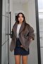 Brown Bomber Jacket with Elastic Sleeves - 2