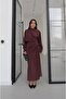 Burgundy Shirred Asymmetric Blouse Skirt Set