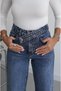 Dark Blue Cross Belt Detail Jeans - 5