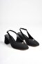 Women's Thick Heeled Shoes with Open Back, Round Toe, Stitched in the Middle, Accessory Detail B01
