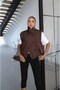 Brown Pleated Buttoned Vest Trench Coat
