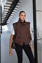 Brown Pleated Buttoned Vest Trench Coat - 4