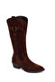 Women's Brown Short Thick Heeled Suede Leather Cowboy Boots Af190037Ds - 8