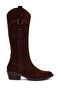 Women's Brown Short Thick Heeled Suede Leather Cowboy Boots Af190037Ds