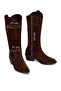 Women's Brown Short Thick Heeled Suede Leather Cowboy Boots Af190037Ds - 4