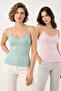Women's 2-Pack 95% Cotton Lace Detailed Thin Strap Ribbed Undershirt - Flexible Soft Everyday Undergarment