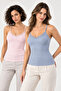 Women's 2-Pack 95% Cotton Lace Detailed Thin Strap Ribbed Undershirt - Flexible Soft Everyday Undergarment