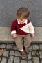 Ecru Patterned Knitwear Sweater and Shirt Baby Boy 3-Piece Set - Claret Red