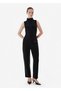 Ribbed Detail Straight Leg Black Trousers