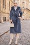 Double-Breasted Collar Belted Angora Coat Smoked Hnt2807 - 2