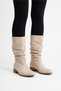 Women's Samo Beige Suede Flat Sole Drawstring Mid-Size Pull-On Boots