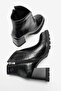Women's High Thick Heeled Ankle Boots Vegan Leather Violette Black - 5