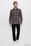 Men's Anthracite-Burgundy Oversize Fit Loose Cut Hidden Button Collar Plaid Patterned Flannel Shirt - 3