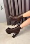 Women's Simya Brown Lace-Up Detailed 12 cm Platform Heeled Zippered Boots - 5