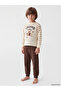 Özmarka New Season Ecru Crew Neck Printed Boys' Pajama Set