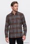 Men's Anthracite-Burgundy Oversize Fit Loose Cut Hidden Button Collar Plaid Patterned Flannel Shirt - 2