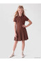 Ozmarka New Season Brown Polo Collar Pleated Girls' Dress - 4