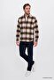Men's Ecru-Navy Blue Oversize Fit Loose Cut Hidden Button Collar Plaid Patterned Flannel Shirt - 3