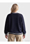 Ozmarka New Season Navy Blue Printed Oversize Women's Thick Sweatshirt - 4